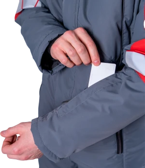 Куртка мужская ХАЙ-ТЕК SAFETY от пониженных температур воздуха и ветра, механических воздействий и ОПЗ, серый/красный/черный Кур 213