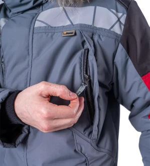 Куртка мужская ХАЙ-ТЕК SAFETY от пониженных температур воздуха и ветра, механических воздействий и ОПЗ, серый/красный/черный Кур 213