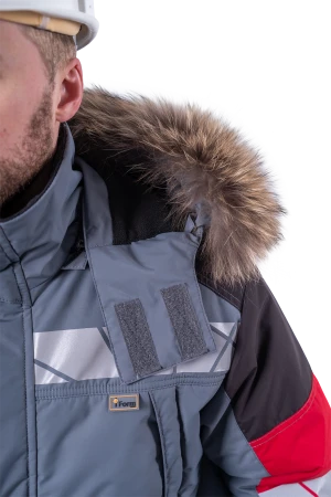 Куртка мужская ХАЙ-ТЕК SAFETY от пониженных температур воздуха и ветра, механических воздействий и ОПЗ, серый/красный/черный Кур 213