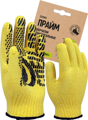 Перчатки трикотажные с ПВХ Прайм, желтый, (Пер 044Я), картонный ярлык 3.7811.044