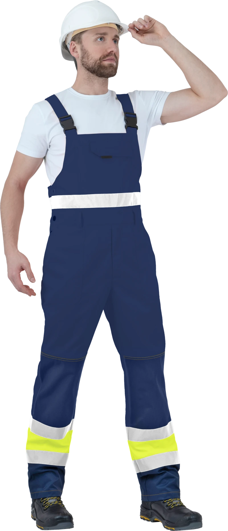 Костюм мужской БРАЙТ сигнальный, от механических воздействий и ОПЗ (куртка, полукомбинезон), флуоресцентный желтый/синий Кос 773