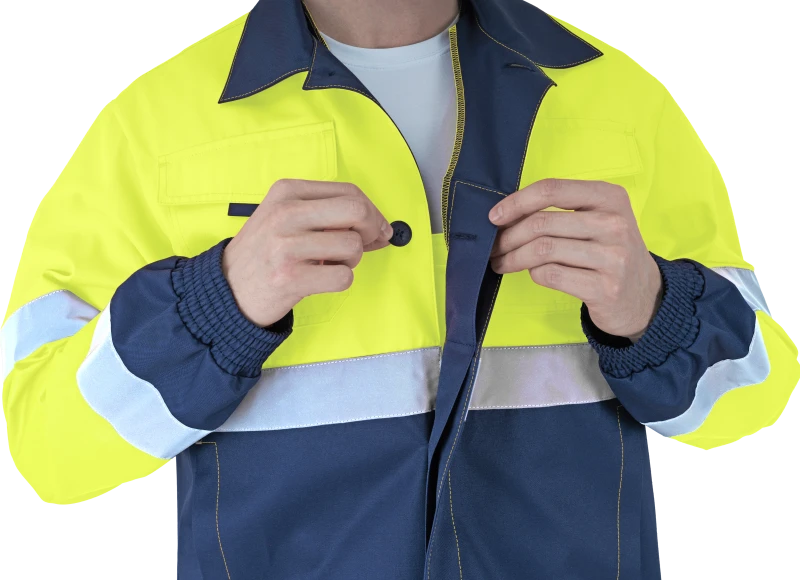 Костюм мужской БРАЙТ сигнальный, от механических воздействий и ОПЗ (куртка, полукомбинезон), флуоресцентный желтый/синий Кос 773