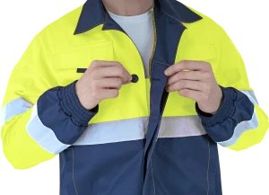 Костюм мужской БРАЙТ сигнальный, от механических воздействий и ОПЗ (куртка, полукомбинезон), флуоресцентный желтый/синий Кос 773