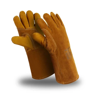 Краги ФЛАГМАН ЛЮКС (TG-693/SPL-75), спилок, джинса/флис, нить Kevlar®, до 400 °С, 410 мм,коричневый Пер 688