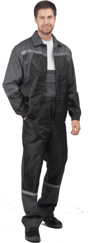 Костюм АВТОМОЙЩИК летний, серый-чёрный (Куртка+полукомбинезон) Кос 590