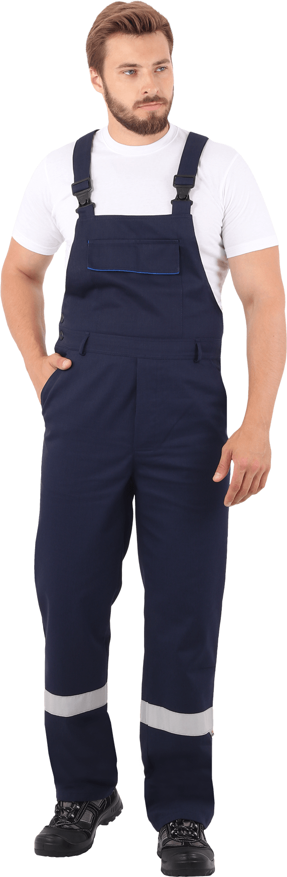 Костюм мужской АНТИСТАТ от механических воздействий и ОПЗ, от статического электричества (куртка, полукомбинезон), темно-синий/василёк Кос 583