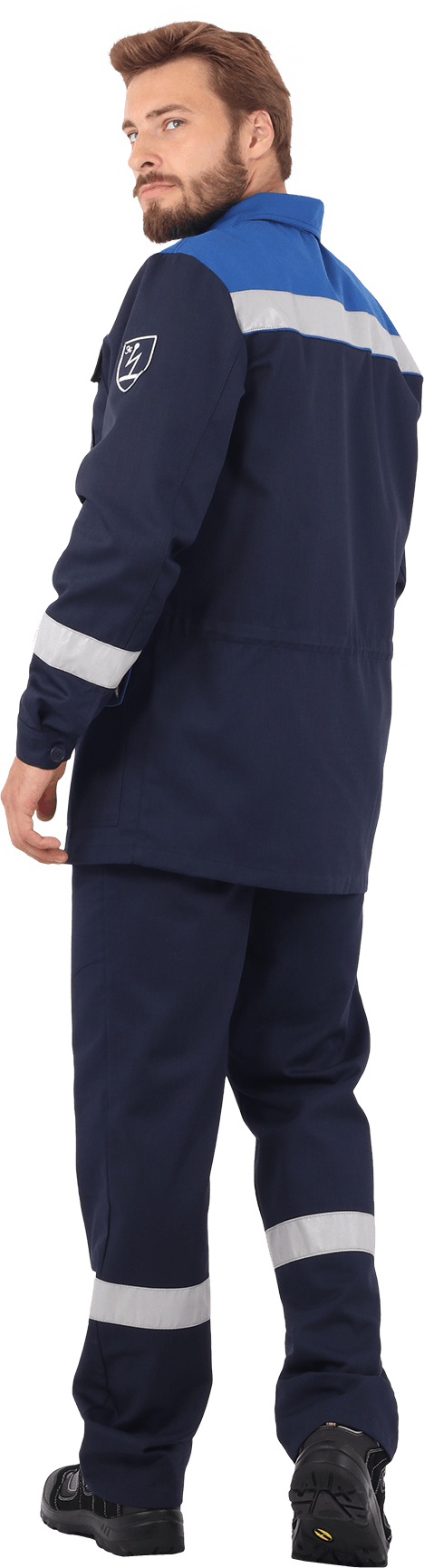 Костюм мужской АНТИСТАТ от механических воздействий и ОПЗ, от статического электричества (куртка, полукомбинезон), темно-синий/василёк Кос 583