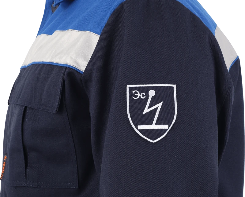 Костюм мужской АНТИСТАТ от механических воздействий и ОПЗ, от статического электричества (куртка, полукомбинезон), темно-синий/василёк Кос 583