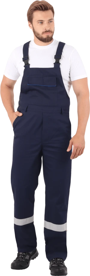 Костюм мужской АНТИСТАТ от механических воздействий и ОПЗ, от статического электричества (куртка, полукомбинезон), темно-синий/василёк Кос 583