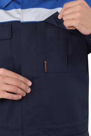 Костюм мужской АНТИСТАТ от механических воздействий и ОПЗ, от статического электричества (куртка, полукомбинезон), темно-синий/василёк Кос 583