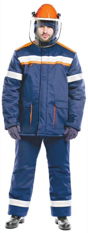 Костюм 85 кал/см2 зимний из огнезащитной ткани WORKER, (Куртка+брюки) синий/оранжевый СП08-З/V-2