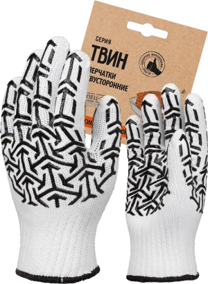Перчатки трикотажные с ПВХ "СТРЕЛА" белый/ черный, (Пер 053Я),  картонный ярлык 3.7115.053