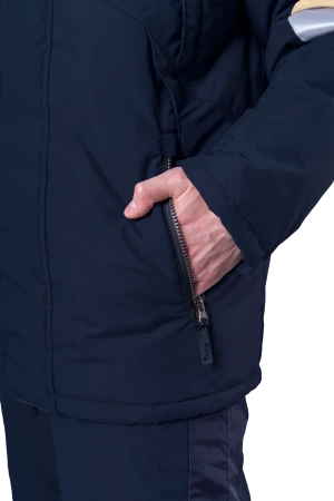 Куртка мужская ХАЙ-ТЕК SAFETY от пониженных температур воздуха и ветра, механических воздействий и ОПЗ, синий/бежевый Кур 214