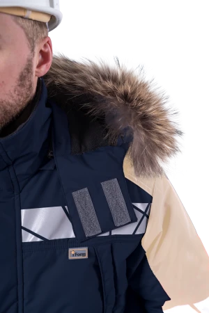 Куртка мужская ХАЙ-ТЕК SAFETY от пониженных температур воздуха и ветра, механических воздействий и ОПЗ, синий/бежевый Кур 214
