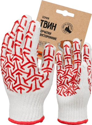 Перчатки трикотажные с ПВХ "СТРЕЛА" белый/ красный, (Пер 052Я),  картонный ярлык 3.7115.052