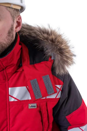 Куртка мужская ХАЙ-ТЕК SAFETY от пониженных температур воздуха и ветра, механических воздействий и ОПЗ, красный/черный Кур 215