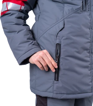 Куртка женская ХАЙ-ТЕК SAFETY от пониженных температур воздуха и ветра, механических воздействий и ОПЗ, серый/красный/черный Кур 237