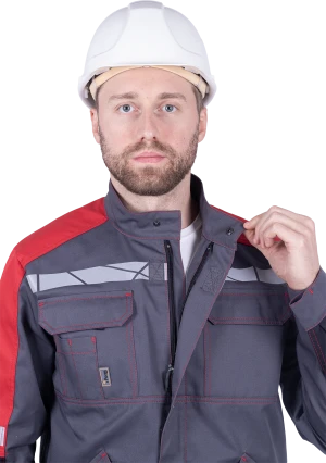 Куртка мужская ХАЙ-ТЕК SAFETY от механических воздействий и ОПЗ, серый/красный/черный Кур 1600