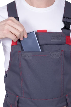 Полукомбинезон мужской ХАЙ-ТЕК SAFETY от механических воздействий и ОПЗ, серый/красный/черный Пком 1606