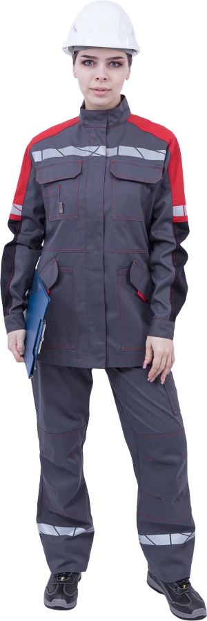 Куртка женская ХАЙ-ТЕК SAFETY от механических воздействий и ОПЗ, серый/красный/черный Кур 421
