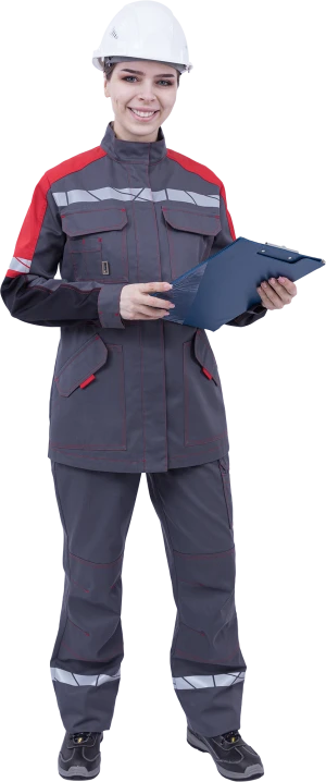 Куртка женская ХАЙ-ТЕК SAFETY от механических воздействий и ОПЗ, серый/красный/черный Кур 421