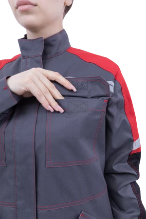 Куртка женская ХАЙ-ТЕК SAFETY от механических воздействий и ОПЗ, серый/красный/черный Кур 421