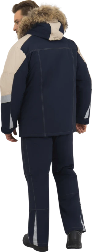 Куртка мужская ХАЙ-ТЕК от пониженных температур воздуха и ветра, механических воздействий и ОПЗ, синий/бежевый Кур 323